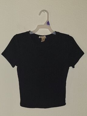 BOZZOLO Ribbed Crop Tee, Small, Black, VGUC